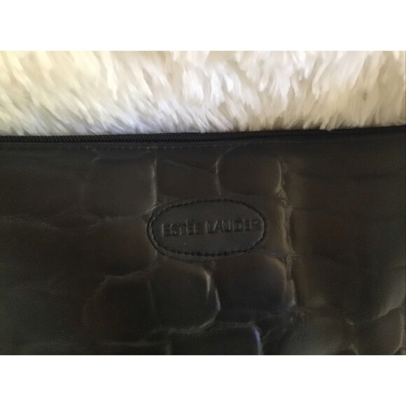 Estee Lauder Makeup Bag Pouch Black Faux Alligator Reptile Zip Close Lined - Picture 2 of 6